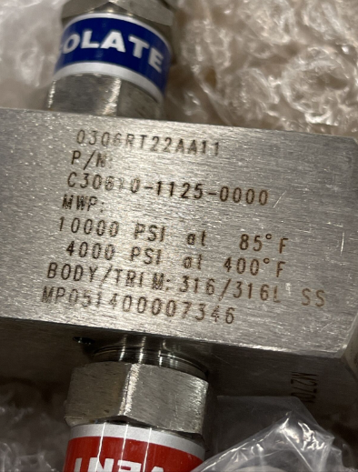 Rosemount 1/2\" NPT 10k PSI 316SS Ventil C30610-1125-0000, 0306RT22aA11