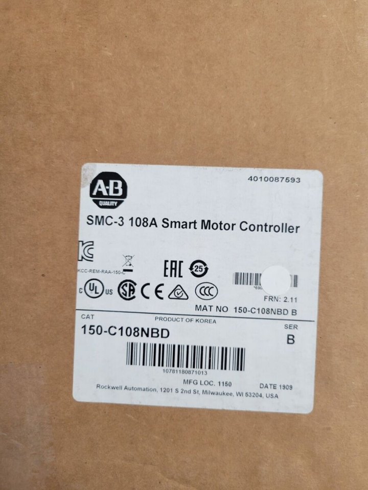 Allen-Bradley 150-C108NBD SMC-3 Motor Controller, 108A, 480V, 100-240VAC, Ser. B