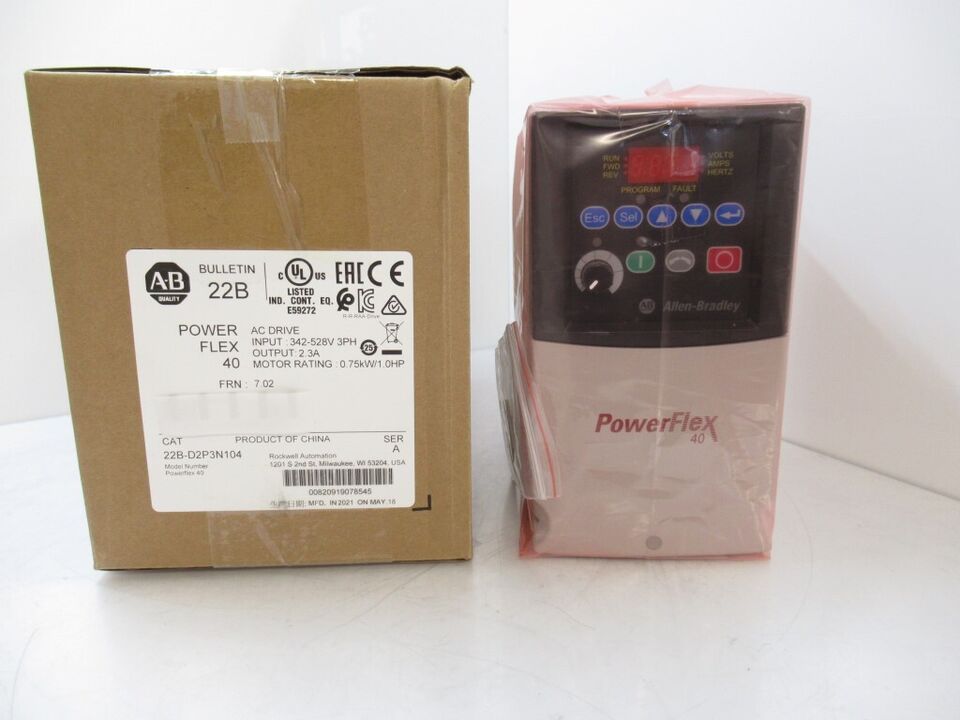 Allen-Bradley 22B-D2P3N104 PowerFlex 40 AC Drive 480VAC 3-Phasen 2.3A 1HP IP20