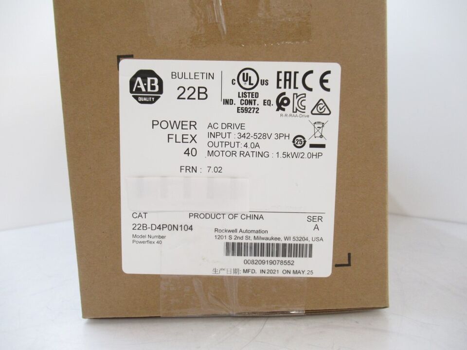 Allen-Bradley 22B-D4P0N104 PowerFlex 40 AC Antrieb 480VAC 3-Phasen 4A 2HP IP20