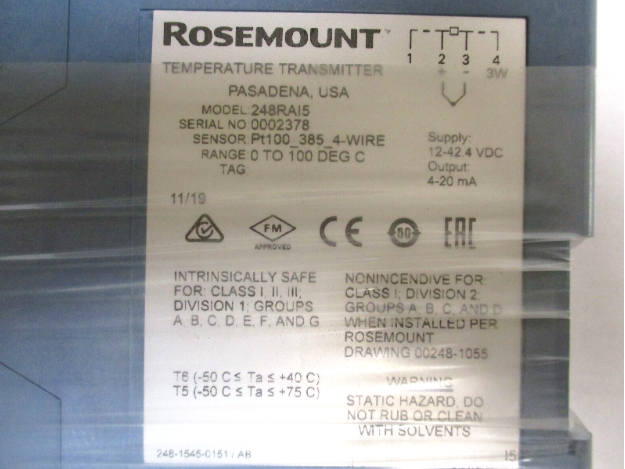 NEUER EMERSON ROSEMOUNT 248RAI5 TEMPERATURSENDER