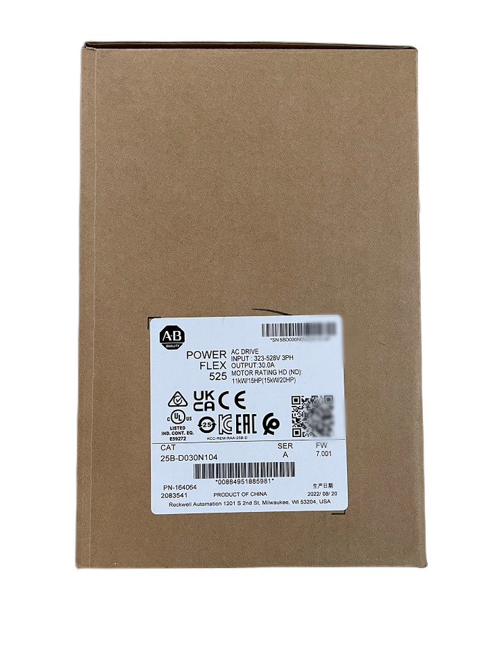 Allen-Bradley 25B-D030N104 PowerFlex 525 AC Drive 480V/30A/20HP, Serie A