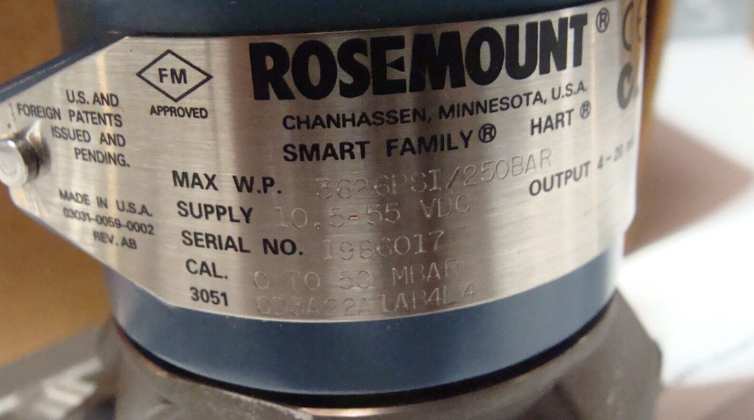 Emerson Rosemount 3051 Drucktransmitter 3051CD3A22A1AB4L4 3626PSI / 250BAR