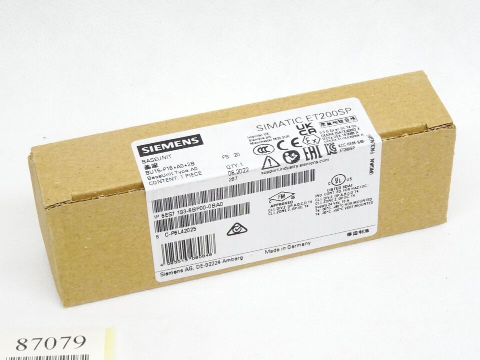 Siemens 6ES7193-6BP00-0BA0 SIMATIC ET200SP BU15-P16+A0+2B Basiseinheit