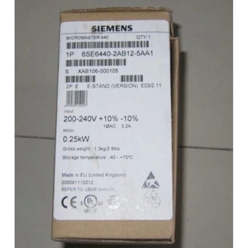 Siemens 6SE6440-2AB12-5AA1 MICROMASTER 440 AC Antrieb 200-240VAC, 1-PH, 0.25kW