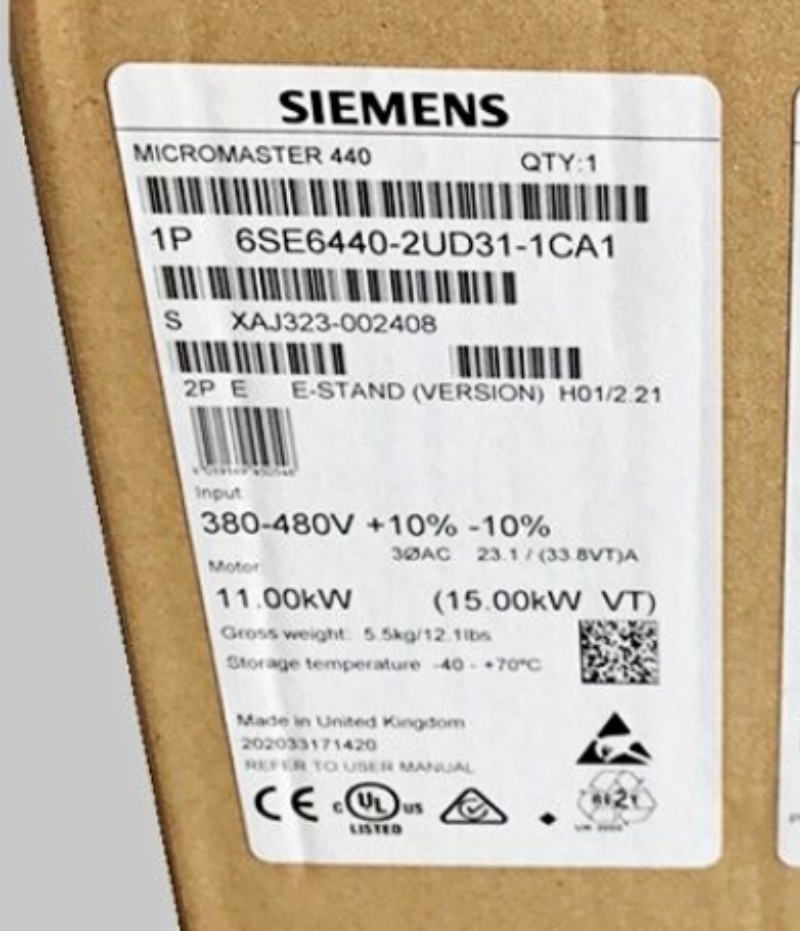 Siemens 6SE6440-2UD31-1CA1 MICROMASTER 440 AC Antrieb 380-480VAC, 3-PH, 11kW