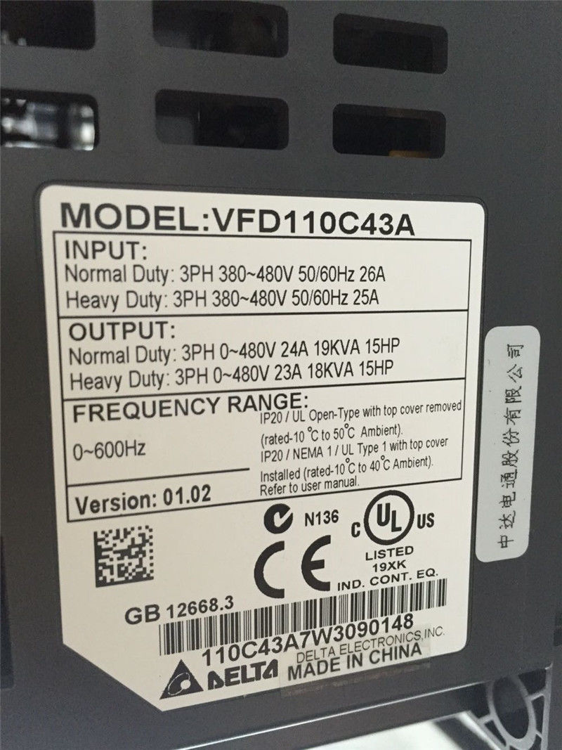 VFD110C43A DELTA VFD Inverter Frequency converter 11kw 15HP 3-Phase AC38