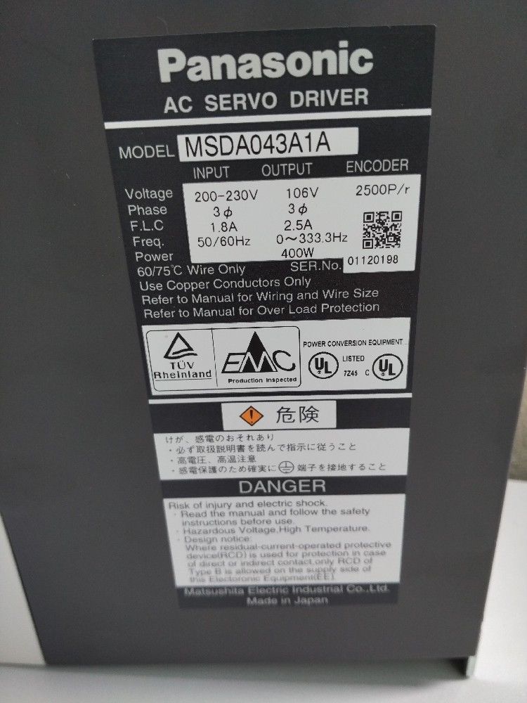 Neuer PANASONIC MINAS A-SERIES 400W Servoantrieb MSDA043A1A