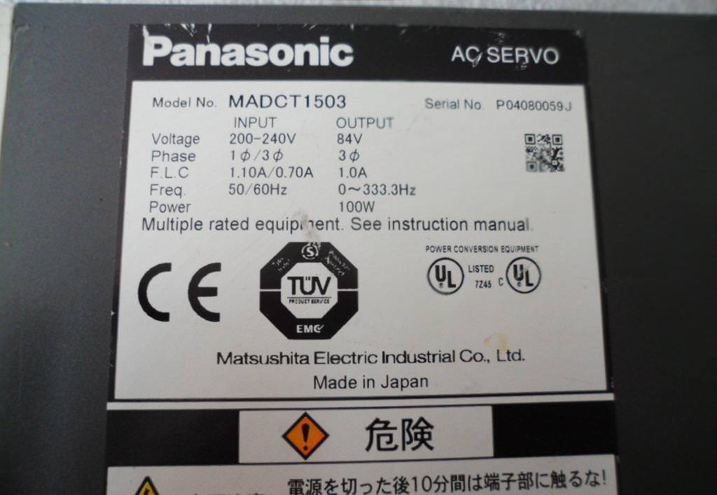 Gebrauchte Panasonic MADCT1503 AC Servo Drive 100W 200-240V auf Lager