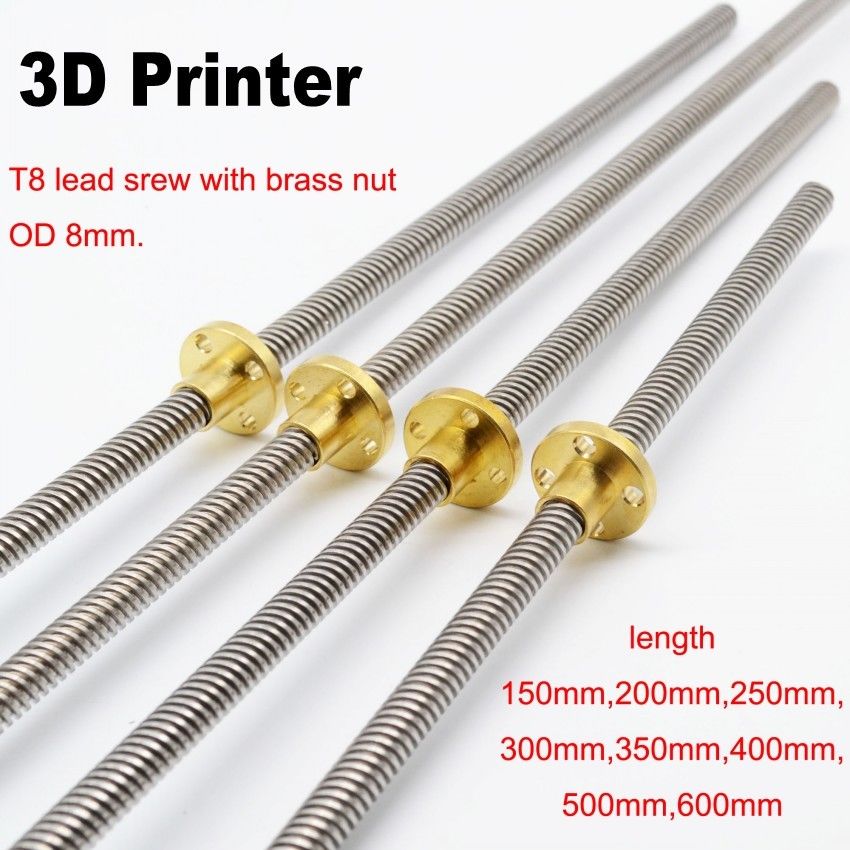3D Printer 8mm Lead Screw Rod Z Axis Linear Rail Bar Shaft 300/400/500mm+Nut T8