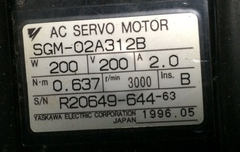 Yaskawa SGM-02A312B 200 W 200 V 3000/min Wechselstrom-Servomotor